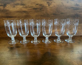 Vintage Etched Cordial Glasses Set of 6 Mid Century Sherry Goblets