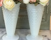 Milk Glass Hobnail Vases Pair of Anchor Hocking Milk Glass Vases Wedding Centerpiece