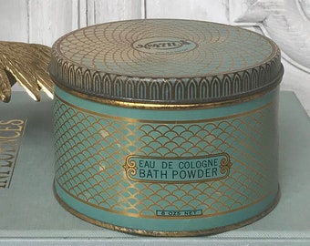 Vintage Decorative Tin Box / Round Tin Canister/ Vintage Tin with Lid / Art Deco Canister