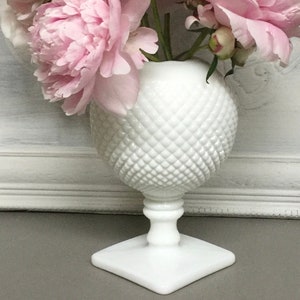 Milk Glass Ivy Ball Vase / English Hobnail Pattern / Ivy Ball Vase