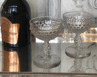 Pair of Vintage Toasting Glasses / Duncan Miller Hobnail Champagne Coupes / Vintage Champagne Coupes