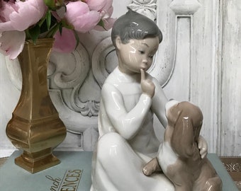 Vintage Lladro Figurine / Boy with Spaniel / #4522 / Porcelain Figurine / Hand Crafted Decorative Figurine