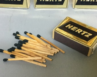 4 Vintage Hertz Matchboxes With Wood Matches / Vintage Matches / Vintage Advertising Promotional