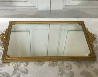 Bedroom Resin Antique Rectangle Serving Tray With Mirror Vanity