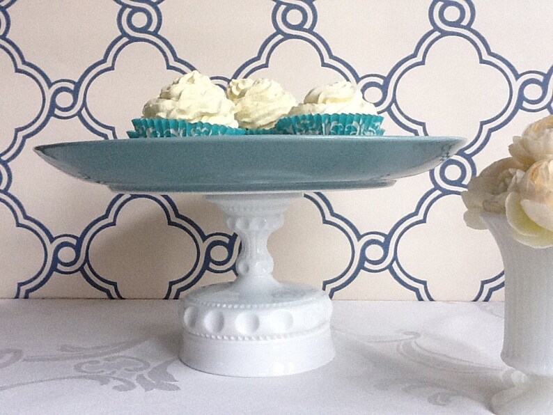Soft Aqua Blue and Milk Glass Cake Stand / Dessert Stand / Etsy