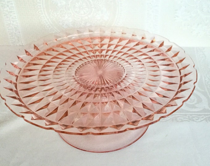 Vintage Pink Depression Glass Cake Stand / Pink Dessert Etsy