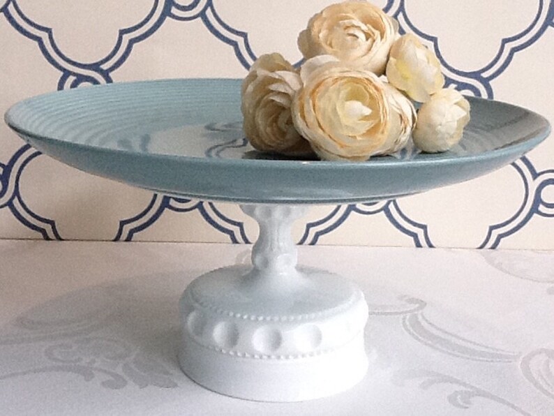 Soft Aqua Blue and Milk Glass Cake Stand / Dessert Stand / Etsy