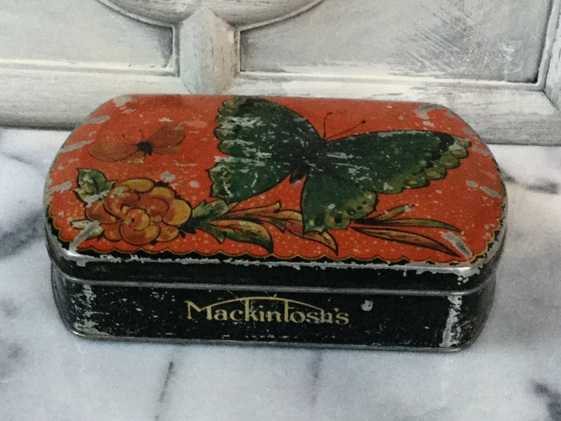 Vintage Tin Box Decorative Tin Canister With Butterflies Mackintosh/'s Toffee Tin Colorful Vintage Tin with Lid