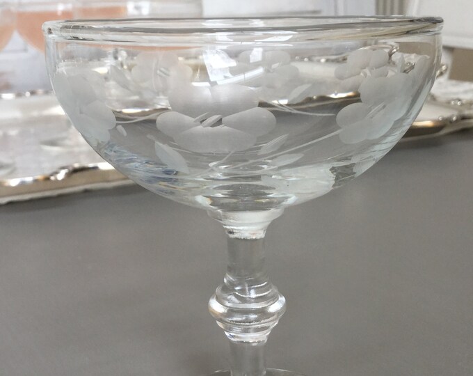 Vintage Champagne Glasses / Set of Four Floral Etched Etsy