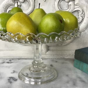 Clear Glass Cake Stand / Antique Open Lace Edge Glass Cake Stand / Co operative Flint Glass Lace Edge Salver