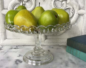 Clear Glass Cake Stand / Antique Open Lace Edge Glass Cake Stand / Co operative Flint Glass Lace Edge Salver