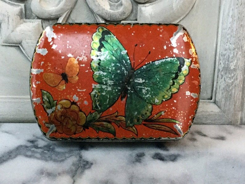 Vintage Tin Box  Decorative Tin Canister With Butterflies  Mackintosh/'s Toffee Tin  Colorful Vintage Tin with Lid