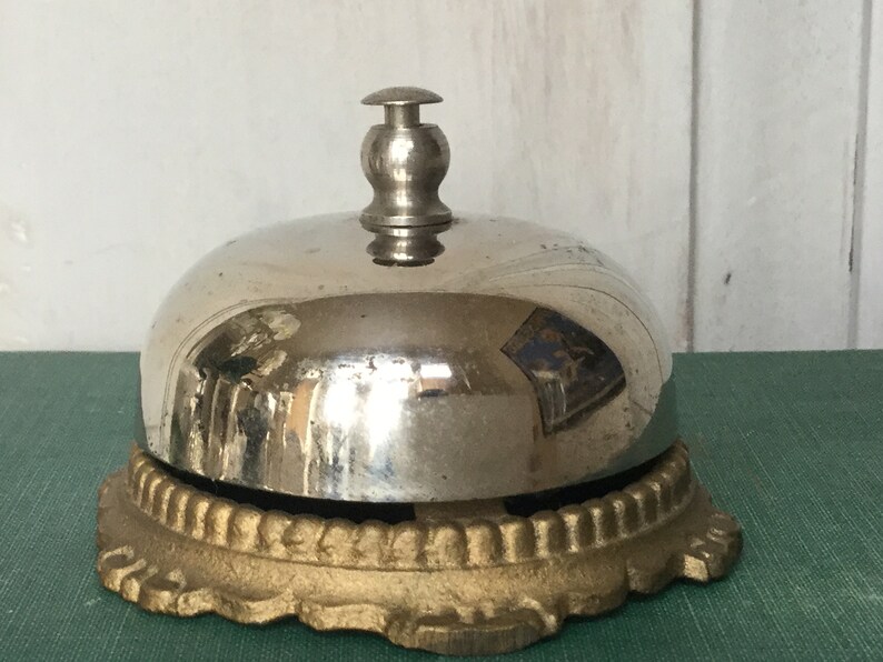 Vintage Brass Desk Bell Front Hotel Two Tone