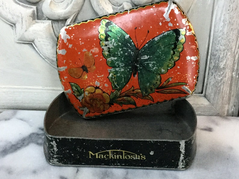 Vintage Tin Box Decorative Tin Canister With Butterflies Mackintosh/'s Toffee Tin Colorful Vintage Tin with Lid