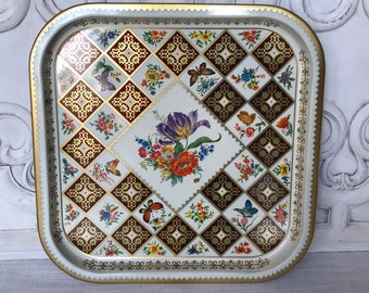 Large Daher Metal Serving Tray / Daher Decorated Ware /  Colorful Tin  Tray / Boho Chic