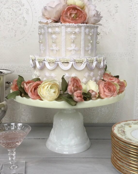 Vintage 14 Ivory And White Milk Glass Cake Stand Etsy etsy