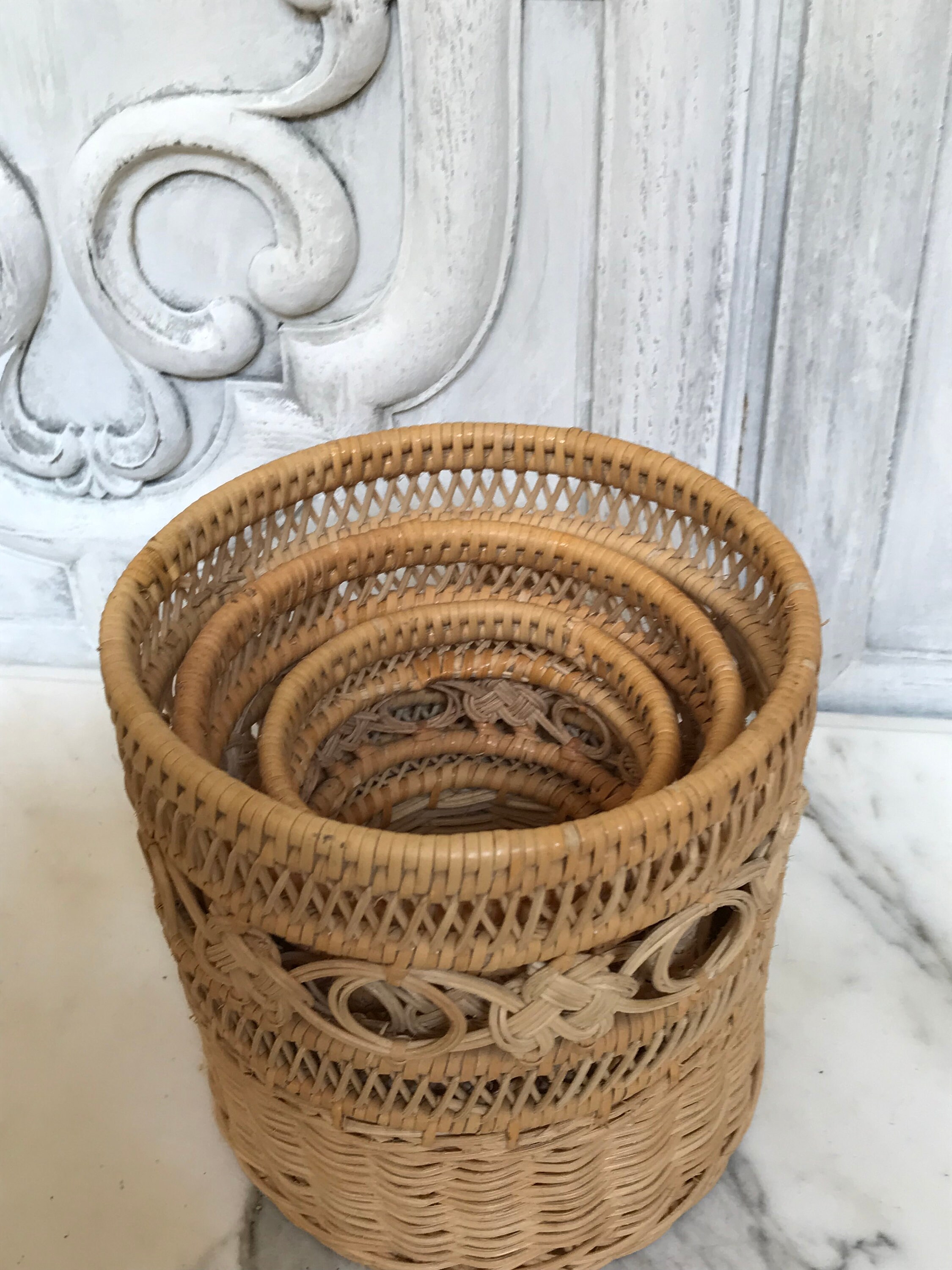 Vintage Rattan Nesting Baskets / Celtic Knot / Set of Three Etsy