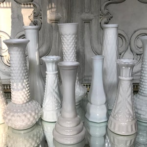 Milk Glass Bud Vases / Mixed Lot of Ten Milk Glass Vases / Vintage Bud Vase Collection / Wedding / Bridal Shower image 3