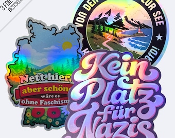 Bestseller Sticker Set gegen Rechts (Rainbow-Foil) | 3 Antifa Sticker |  Protest Sticker Set | Demo Sticker | Gegen Nazis
