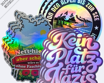 Bestseller Sticker Set gegen Rechts (Raindbow-Foil) | 3×3 Antifa Sticker | 9 Protest Sticker Bundle | Demo Sticker | Gegen Nazis