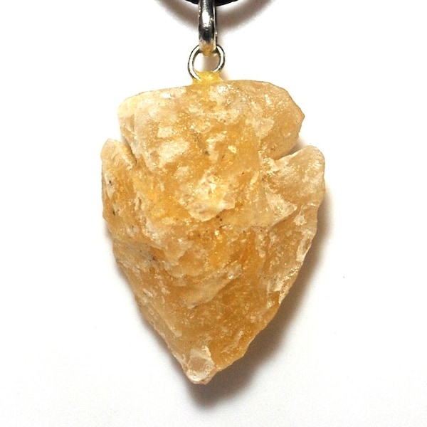 Raw Yellow Jade Natural Crystal Arrowhead Pendant & Cord