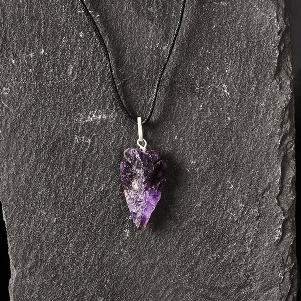 Raw Amethyst Arrowhead Gemstone Pendant Necklace Natural Crystal Stone - Stone of Calm (Beautifully Gift Wrapped)