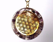 Amethyst Orgone Flower of Life Crystal Pendant (Beautifully Gift wrapped)