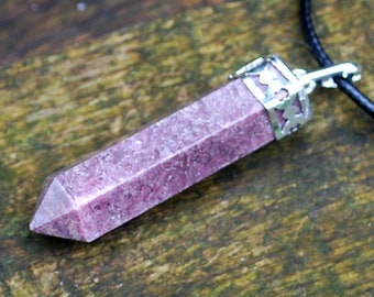 Natural Rhodonite Crystal Stone Point Necklace Pendant (Beautifully Gift Wrapped) - Stone of Emotional Healing