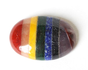 Chakra Natural Crystal Palm Stone / Worry Stone / Cabochon including 7 Bonded Crystal Types - Chakra Balancing