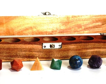Genuine Crystal Chakra Set of 7 X Platonic Geometry Crystals In Wooden Presentation Box
