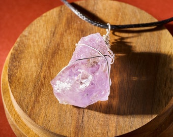 Wire Wrapped Amethyst Raw Pendant Necklace