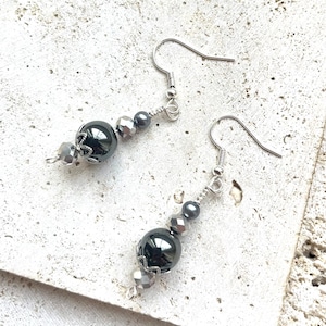 Hematite & Czech Crystal Beaded Earrings, Gemstone Jewellery, Christmas Gift, Gemstone Jewellery, Christmas Jewellery, For Her, Sparkly