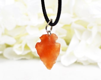 Carnelian Arrowhead Pendant Necklace Natural Crystal Gemstone - Stone of Vitality