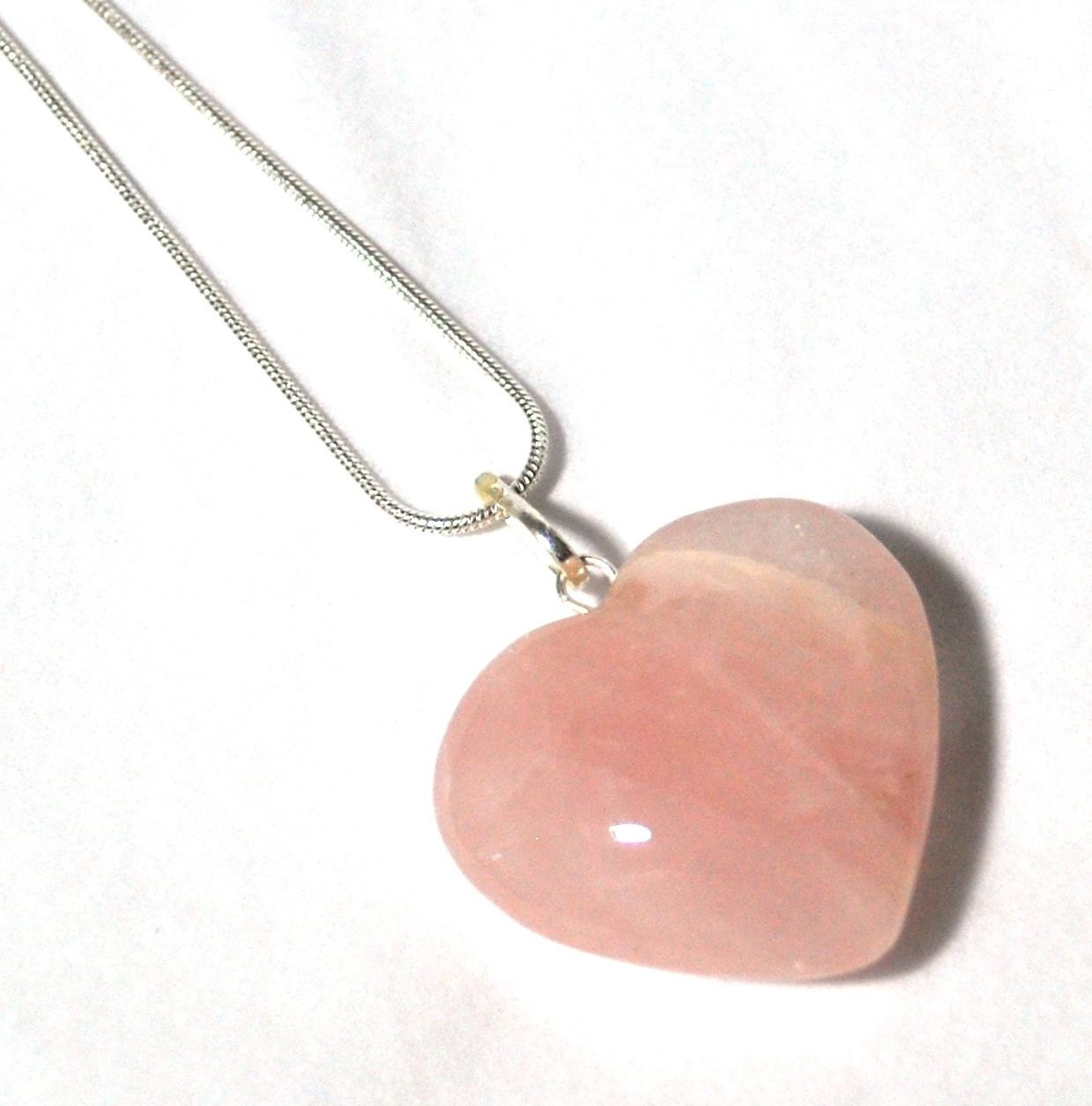 Rose Quartz Heart Pendant Necklace Natural Crystal Stone with Etsy
