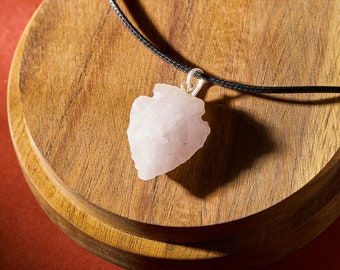 Raw & Natural Rose Quartz Arrowhead Pendant Necklace Natural Crystal Stone - Stone of Love