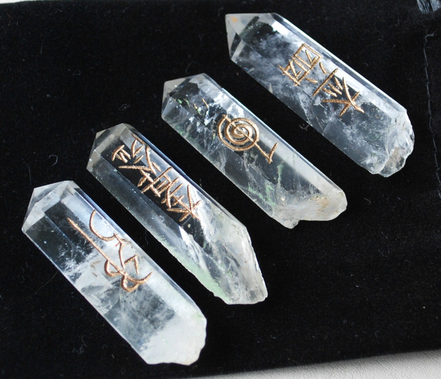 Clear Quartz Crystal Rock Set of 4 Stones Engraved With Reiki Etsy
