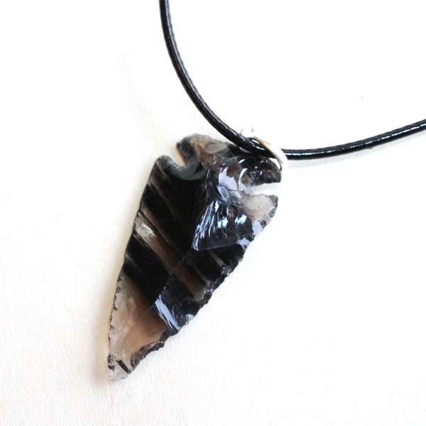 Genuine Raw Black Obsidian Arrowhead Pendant Necklace Natural Crystal Stone Symbolises Protection & Courage