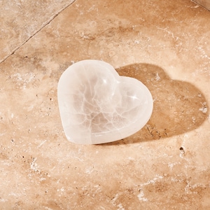 Selenite Crystal Gemstone Heart Dish - Stone of Purity, Cleansing Bowl, Crystal Storage