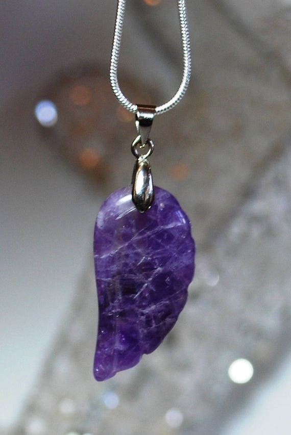 gemstone angel or wing pendant necklace onyx amethyst quartz silver plated chain