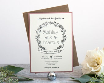 Custom Rustic Hand Drawn Wedding Invitation SAMPLE, Panel Pocket