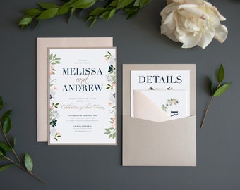 Elegant Garden Panel Pocket Wedding Invitation, Deposit to Get Started