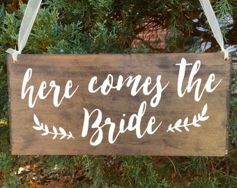 Here comes the Bride sign - Wedding Sign - Custom Wedding Sign - Rustic wedding decor - Wedding Woodland Sign - walk down aisle sign