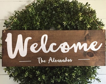 Welcome Sign, Welcome Door Sign, Personalized Sign, Family Name Sign, Hanging Welcome Sign, Personalized Wedding Gift, Front Door Sign