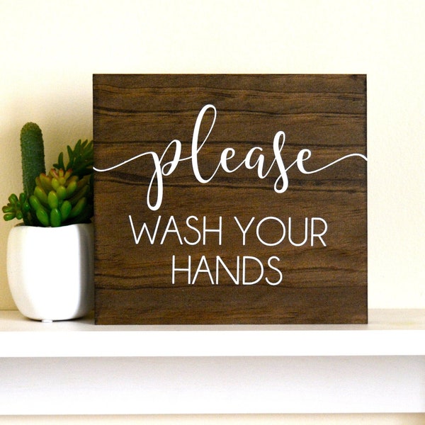 Wash your hands sign, Bathroom wall decor, Kids wall restroom art, Wood sign