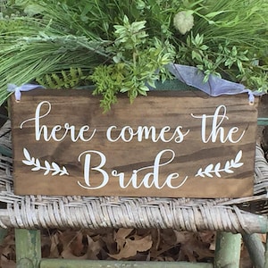 Here comes the Bride sign - Flower girl sign - ring bearer sign - Here comes your bride sign - Rustic wedding sign -  Wood wedding sign