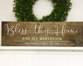 Bless this Home - Housewarming Gift - Personalized Family - Wood Sign - Wedding Gift -  New Home Gift - Realtor gift client - Last name date