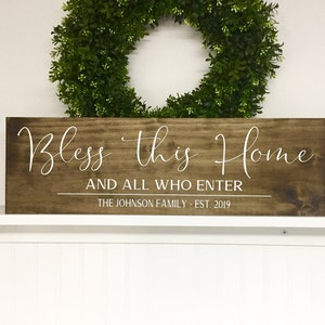 Bless this Home - Housewarming Gift - Personalized Family - Wood Sign - Wedding Gift -  New Home Gift - Realtor gift client - Last name date