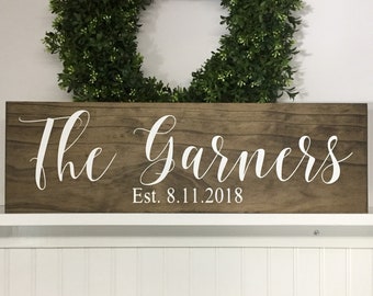 Last name sign, Bridal shower Gift, Wood Sign, Anniversary Present, Gift For Bride, Name Sign Wedding, Last Name Established Sign,