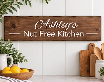 Panneau de cuisine personnalisé sans noix, panneau en bois sans arachides, décoration de cuisine personnalisée avec nom, cadeau diététique