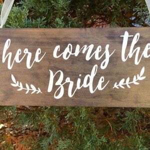 Here comes the Bride sign Wedding Sign Custom Wedding Sign Rustic wedding decor Wedding Woodland Sign walk down aisle sign image 5